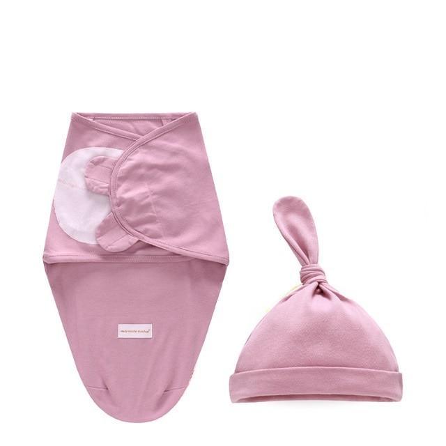 Newborn swaddle wrap set in pink with moon applique and matching knotted hat by Stevvex on Tampa Home & Garden Store