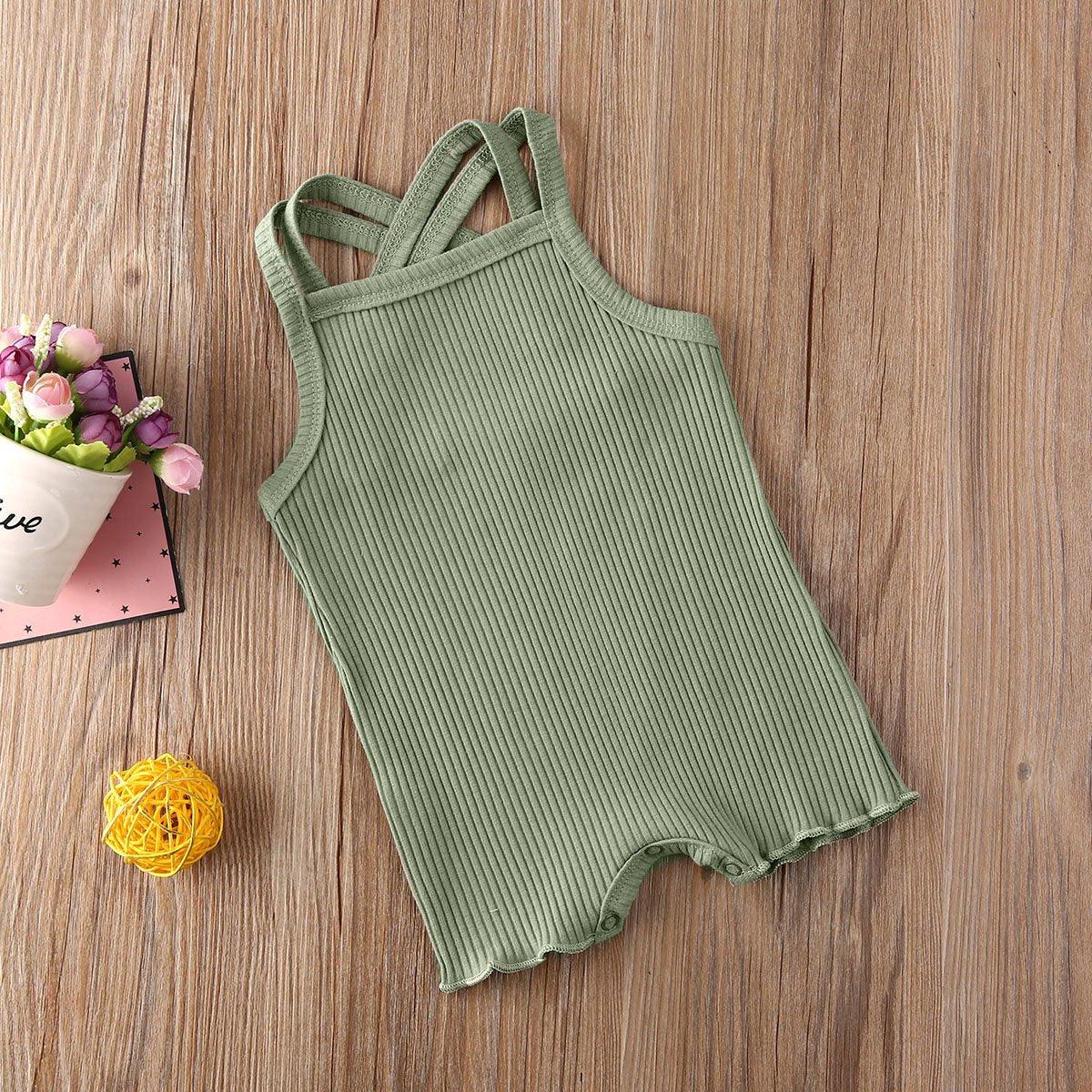 Baby ribbed cotton romper in sage green with snap bottom on Tampa Home & Garden Store