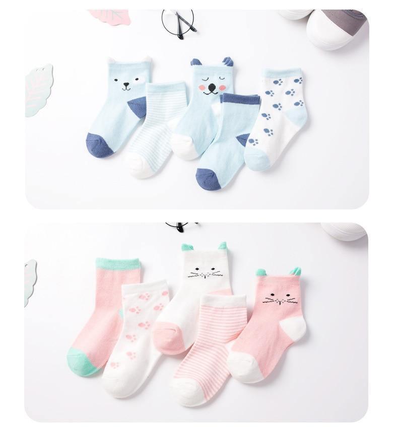 Stevvex kids socks set blue animal-face and pink cat-pattern, soft cotton on Tampa Home & Garden Store