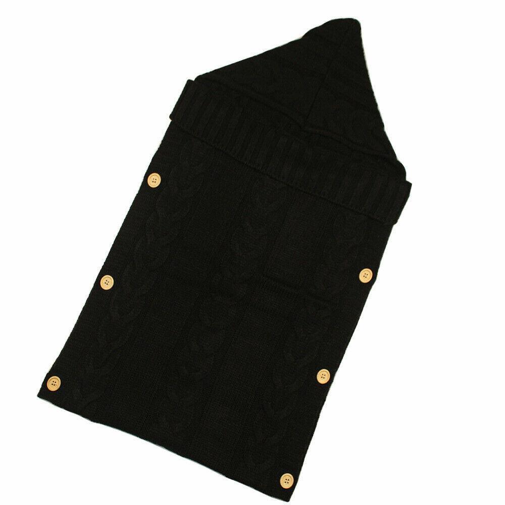 Swaddle wrap black knitted newborn by Stevvex with wooden buttons on Tampa Home & Garden Store
