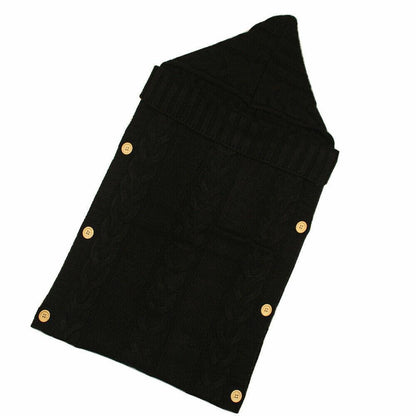 Swaddle wrap black knitted newborn by Stevvex with wooden buttons on Tampa Home & Garden Store
