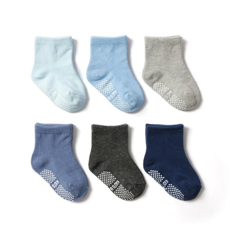 Stevvex cotton baby socks six-pack with non-slip rubber grips; low-cut style in blue and grey on Tampa Home & Garden Store