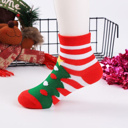 Stevvex 5-pair baby Christmas socks set in cotton red and white stripes with green tree on Tampa Home & Garden Store