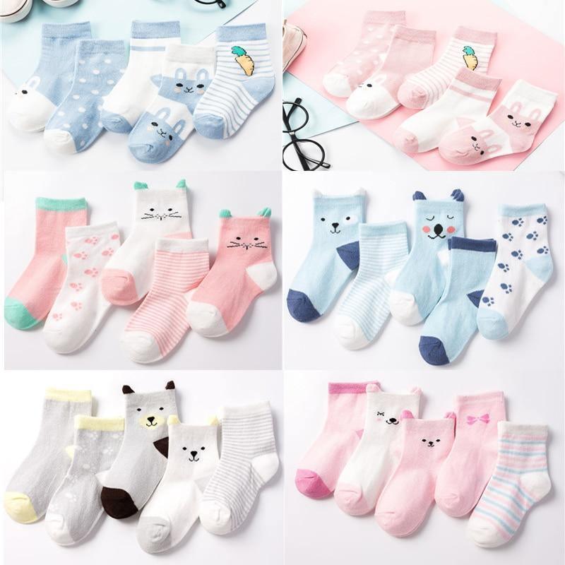 Stevvex baby socks 5-pair soft cotton set with cute animal faces in pastel blue pink white on Tampa Home & Garden Store