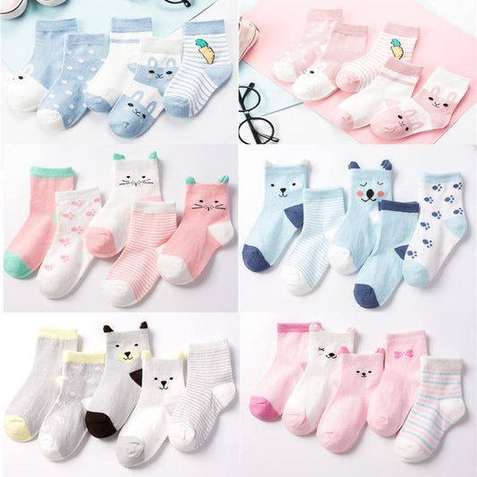 Stevvex baby socks 5-pair soft cotton set with cute animal faces in pastel blue pink white on Tampa Home & Garden Store