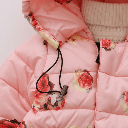 Stevvex pink floral hooded cotton padded baby jacket with drawstring hood on Tampa Home & Garden Store