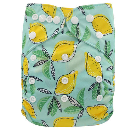 Stevvex baby cloth diaper with lemon print on turquoise waterproof pocket, unisex, snap closures on Tampa Home & Garden Store