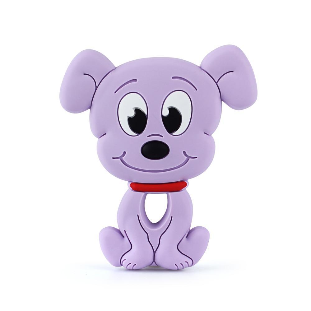 Stevvex baby silicone teether dog lavender purple with red collar on Tampa Home & Garden Store
