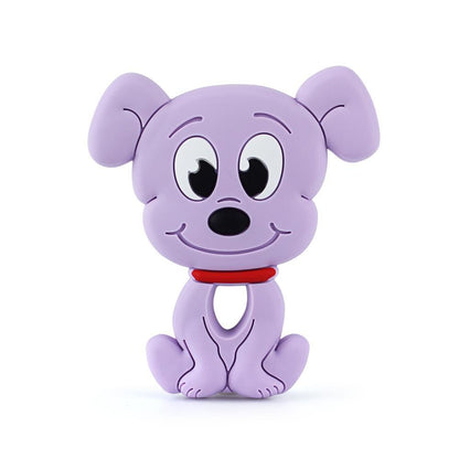 Stevvex baby silicone teether dog lavender purple with red collar on Tampa Home & Garden Store
