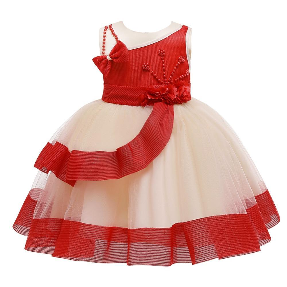 New Baby Girl Net Puffy Princess Party Dress red beaded bodice cream tulle skirt Stevvex on Tampa Home & Garden Store