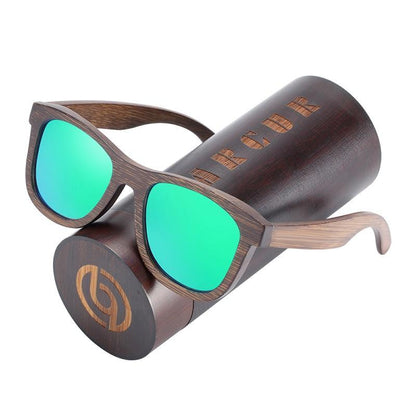 Stevvex wooden sunglasses with polarized green lenses and bamboo frame UV400 on Tampa Home & Garden Store