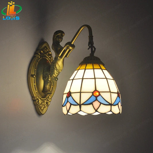 6" Tiffany Style LED Wall Lamp Mermaid Glass Bedroom Living Room Vanity Light - Tampa Home & Garden Store