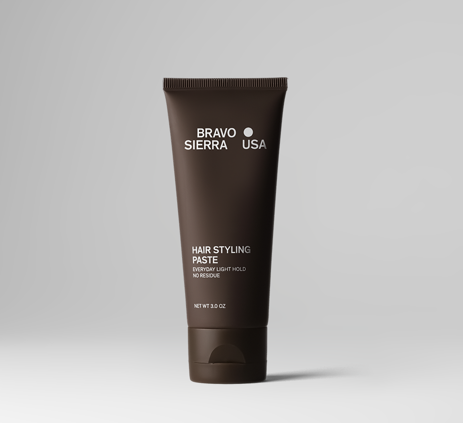 Hair styling paste by Bravo Sierra USA in dark brown packaging everyday light hold on Tampa Home & Garden Store