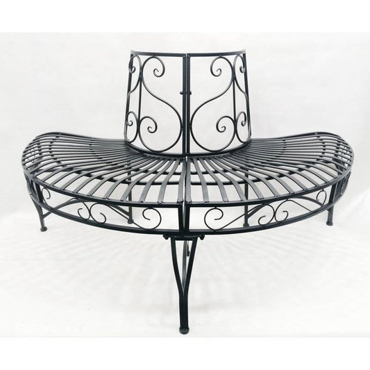 Half-Circle Outdoor Black Powder Coated Aluminum Tree Bench - Tampa Home & Garden Store