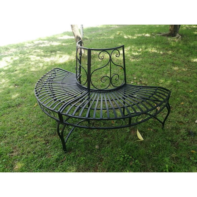 Half-Circle Outdoor Black Powder Coated Aluminum Tree Bench - Tampa Home & Garden Store