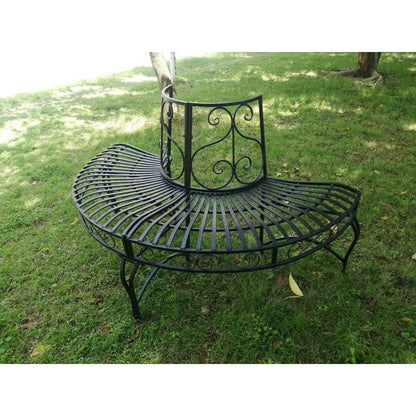 Half-Circle Outdoor Black Powder Coated Aluminum Tree Bench - Tampa Home & Garden Store