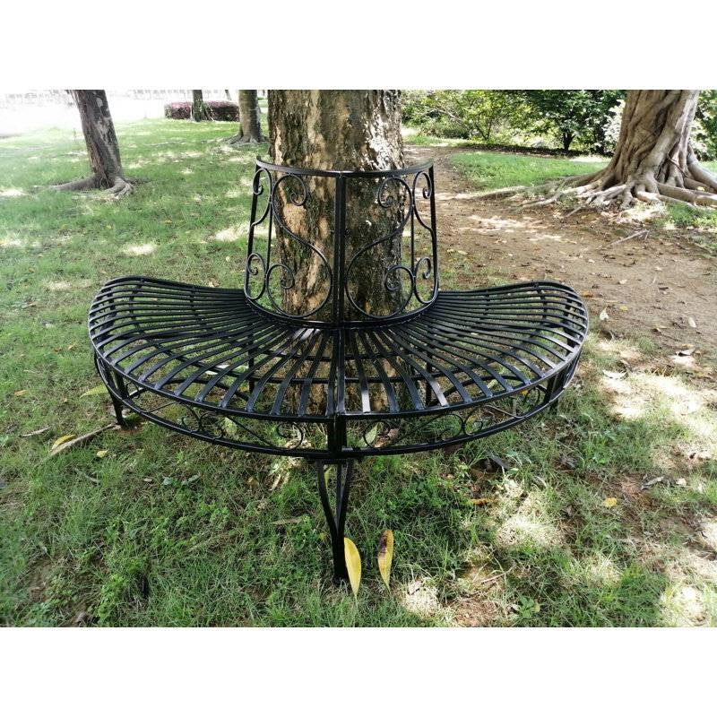 Half-Circle Outdoor Black Powder Coated Aluminum Tree Bench - Tampa Home & Garden Store