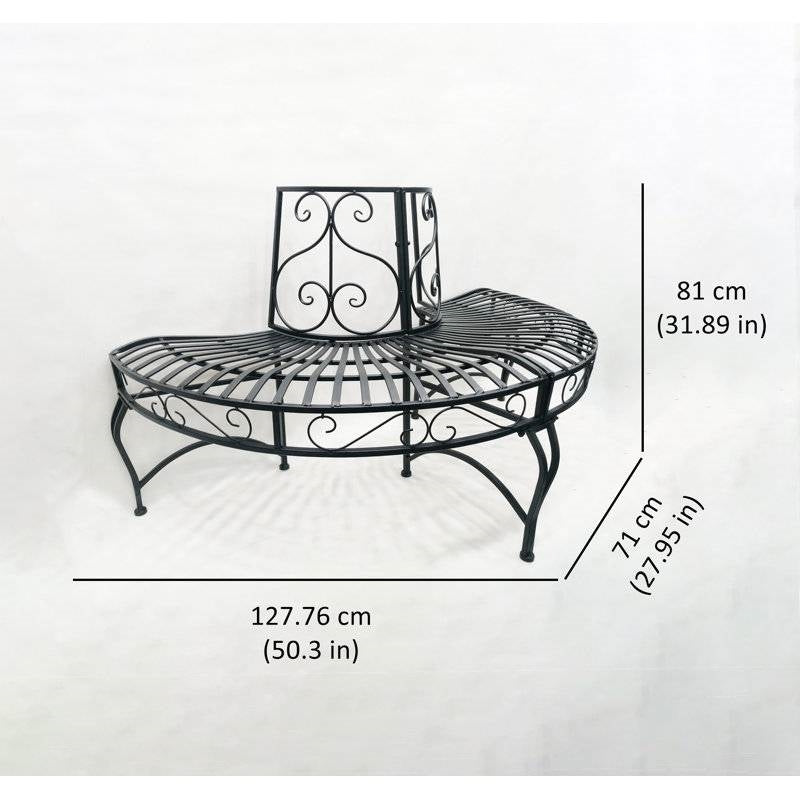 Half-Circle Outdoor Black Powder Coated Aluminum Tree Bench - Tampa Home & Garden Store