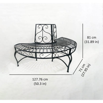 Half-Circle Outdoor Black Powder Coated Aluminum Tree Bench - Tampa Home & Garden Store
