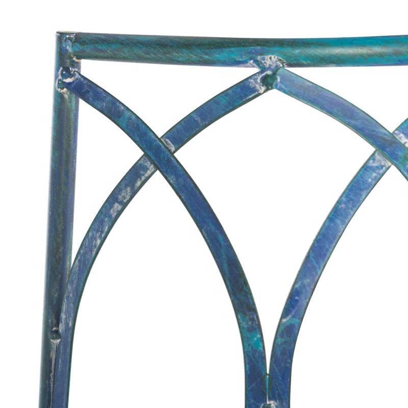 Half-Circle Outdoor Patio Garden Antique Blue Wrought Iron Tree Bench - Tampa Home & Garden Store