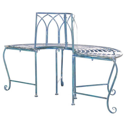 Half-Circle Outdoor Patio Garden Antique Blue Wrought Iron Tree Bench - Tampa Home & Garden Store