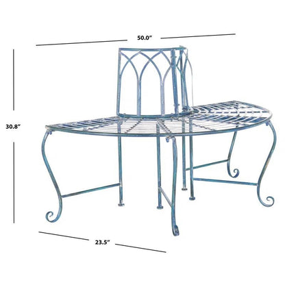 Half-Circle Outdoor Patio Garden Antique Blue Wrought Iron Tree Bench - Tampa Home & Garden Store