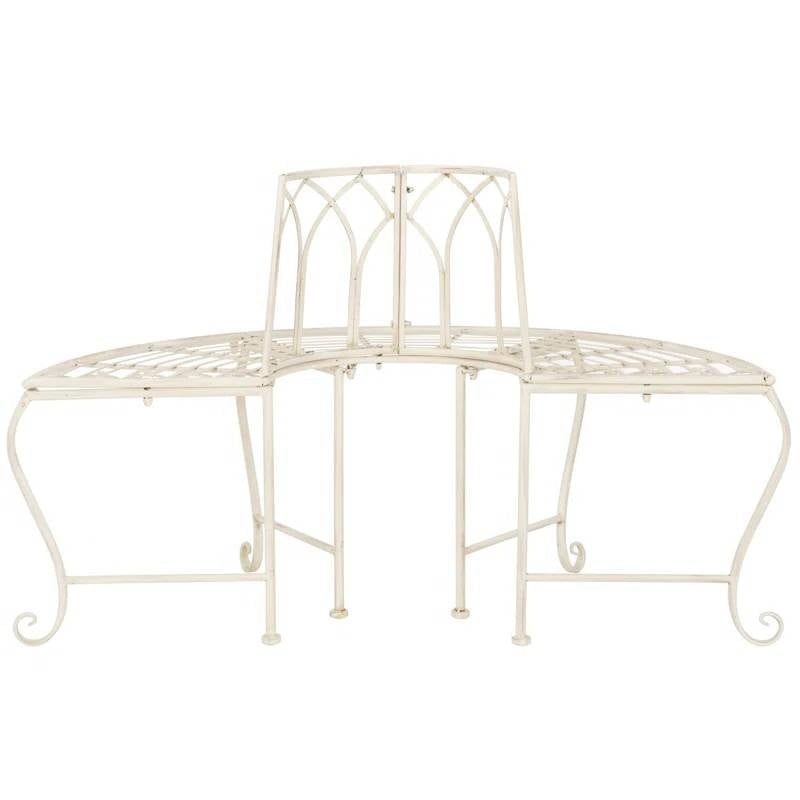 Half-Circle Outdoor Patio Garden Antique White Wrought Iron Tree Bench - Tampa Home & Garden Store