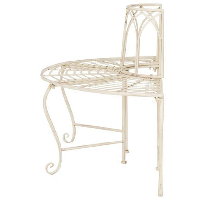 Half-Circle Outdoor Patio Garden Antique White Wrought Iron Tree Bench - Tampa Home & Garden Store