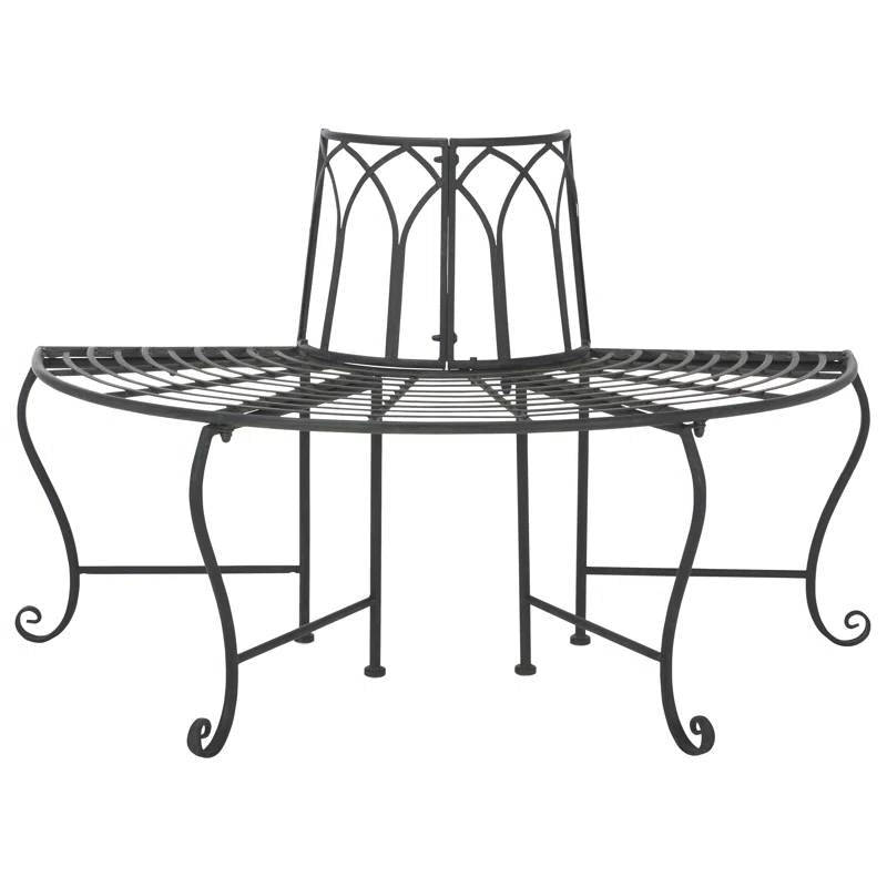 Half-Circle Outdoor Patio Garden Black Wrought Iron Tree Bench - Tampa Home & Garden Store