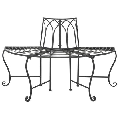 Half-Circle Outdoor Patio Garden Black Wrought Iron Tree Bench - Tampa Home & Garden Store