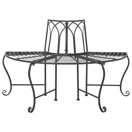 Half-Circle Outdoor Patio Garden Black Wrought Iron Tree Bench - Tampa Home & Garden Store