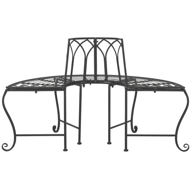 Half-Circle Outdoor Patio Garden Black Wrought Iron Tree Bench - Tampa Home & Garden Store