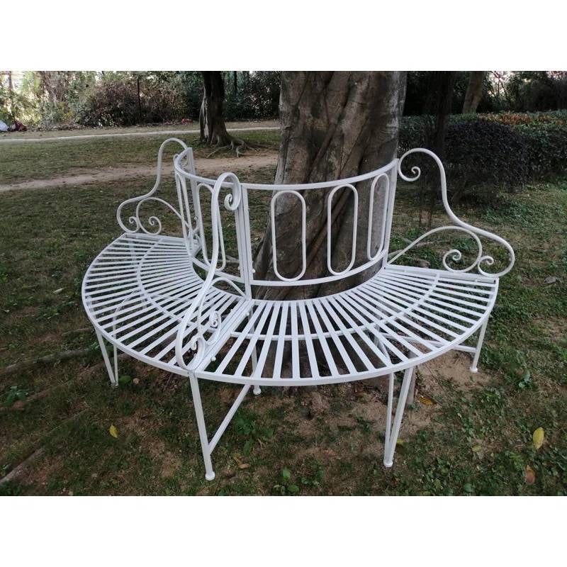 Half-Circle White Metal Outdoor Patio Garden Tree Bench - Tampa Home & Garden Store