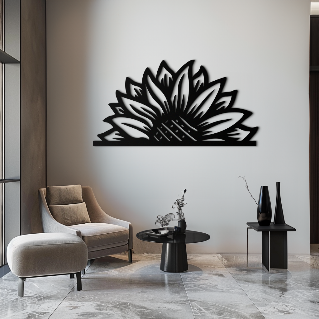 Half Sunflower Metal Wall Art – Nature-Inspired Floral Silhouette for Bright Interiors- KAF696 - Tampa Home & Garden Store