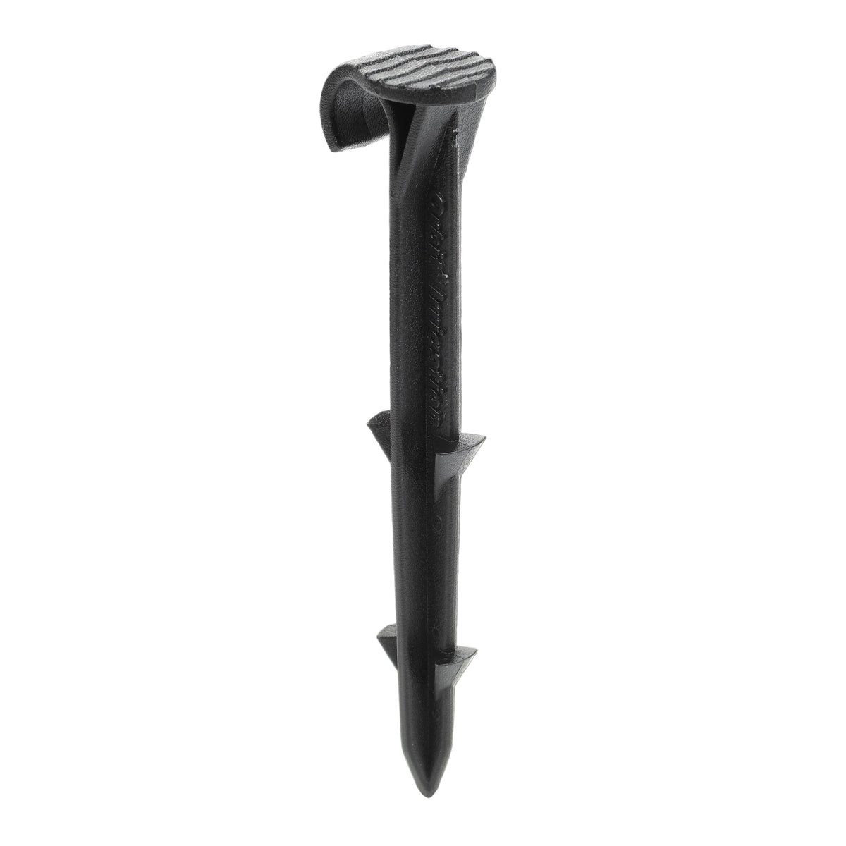 Orbit Irrigation 1/2 in drip tubing anchor stake, black plastic irrigation accessory on Tampa Home & Garden Store
