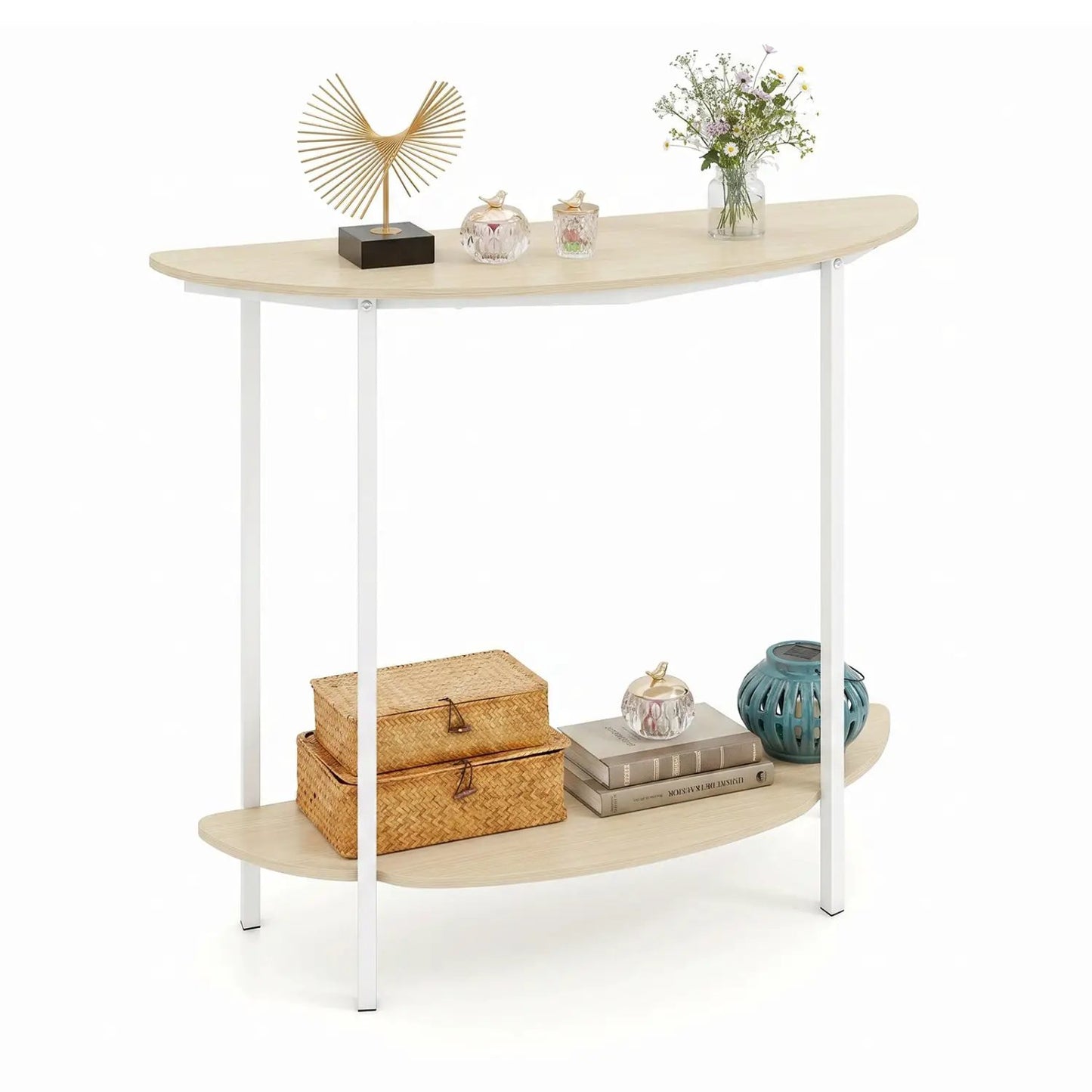 Half Moon Console Table 40 Inch 2 Tier Shelf