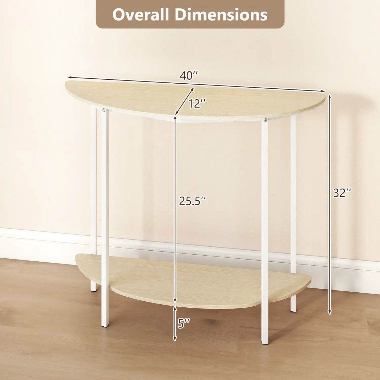 Half Moon Console Table 40 Inch 2 Tier Shelf