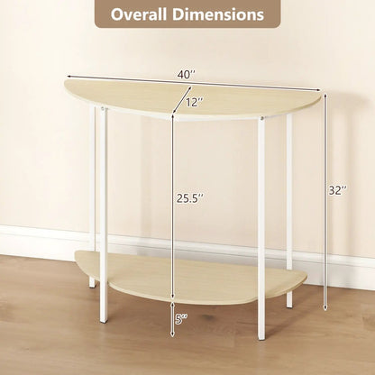 Half Moon Console Table 40 Inch 2 Tier Shelf