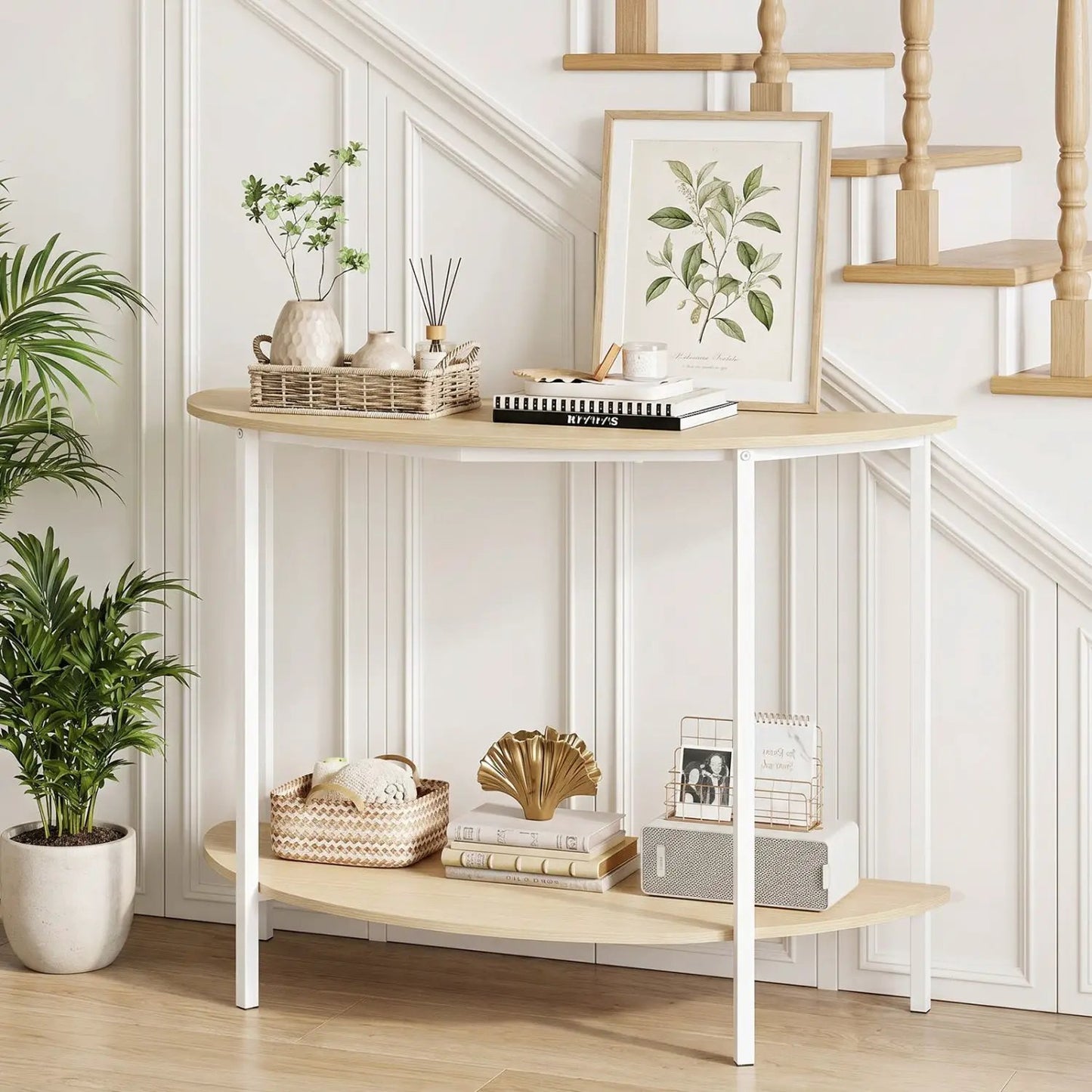 Half Moon Console Table 40 Inch 2 Tier Shelf