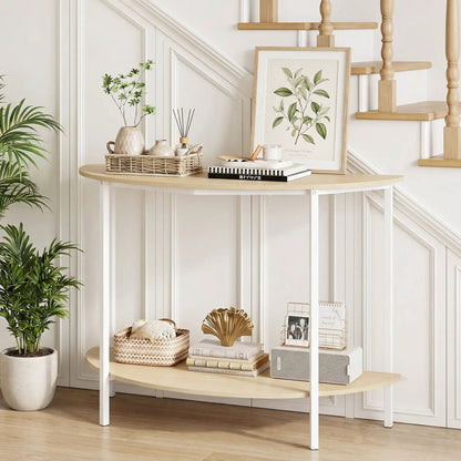 Half Moon Console Table 40 Inch 2 Tier Shelf