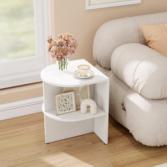Half Round End Table with Open Shelves for Small Space-White - Tampa Home & Garden Store