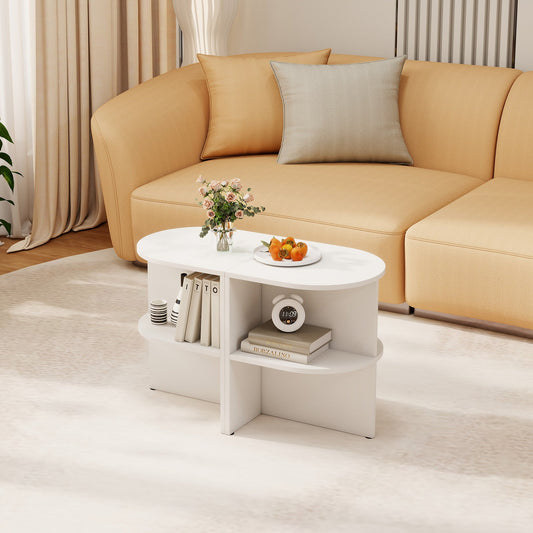 Half Round End Table with Open Shelves for Small Space-White - Tampa Home & Garden Store