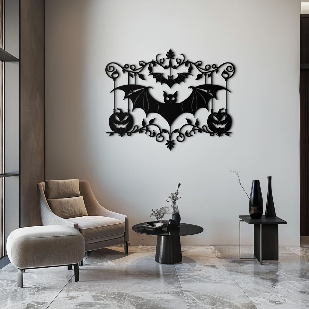 Halloween Bat Pumpkin Metal Wall Art – Spooky Jack-O'-Lantern Steel Decor- KAF328 - Tampa Home & Garden Store