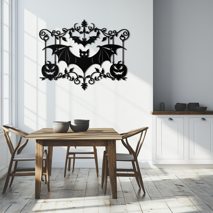 Halloween Bat Pumpkin Metal Wall Art – Spooky Jack-O'-Lantern Steel Decor- KAF328 - Tampa Home & Garden Store