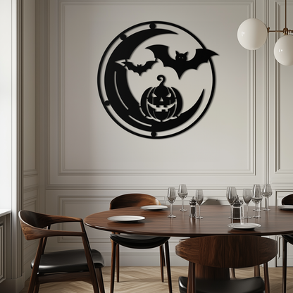 Halloween Bat Pumpkin Metal Wall Art – Spooky Jack-O'-Lantern Steel Decor- KAF371 - Tampa Home & Garden Store