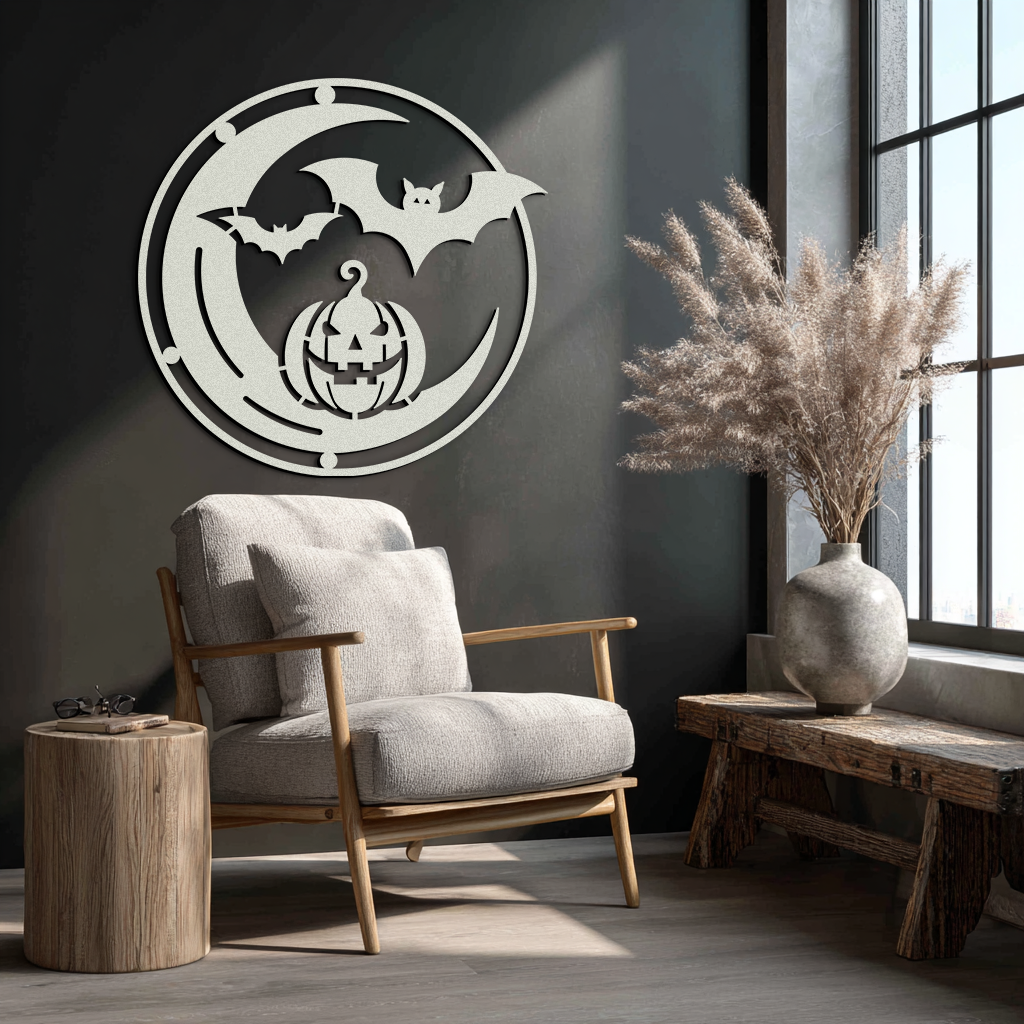 Halloween Bat Pumpkin Metal Wall Art – Spooky Jack-O'-Lantern Steel Decor- KAF371 - Tampa Home & Garden Store