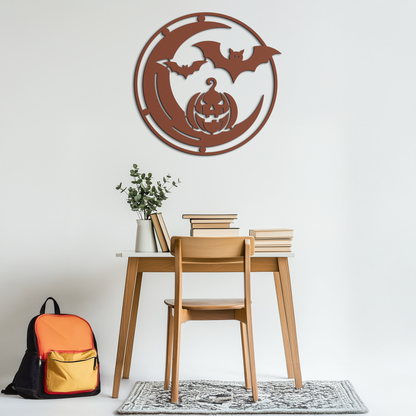 Halloween Bat Pumpkin Metal Wall Art – Spooky Jack-O'-Lantern Steel Decor- KAF371 - Tampa Home & Garden Store