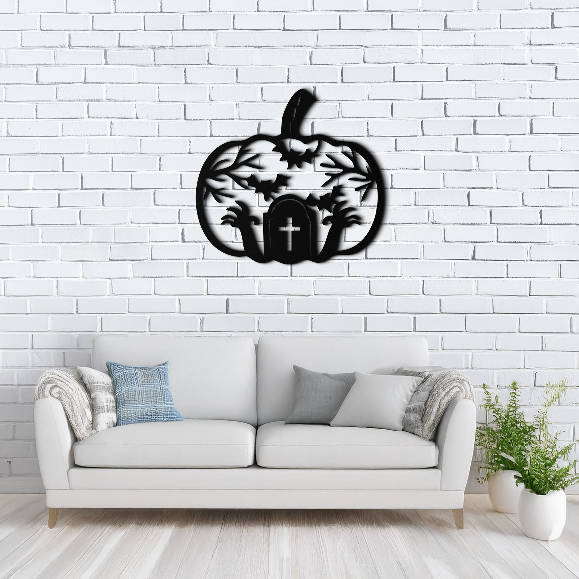 Halloween Cemetery Pumpkin Metal Wall Art – Spooky Black Steel Halloween Decor- KAF504 - Tampa Home & Garden Store
