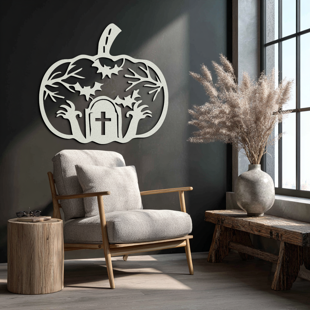 Halloween Cemetery Pumpkin Metal Wall Art – Spooky Black Steel Halloween Decor- KAF504 - Tampa Home & Garden Store