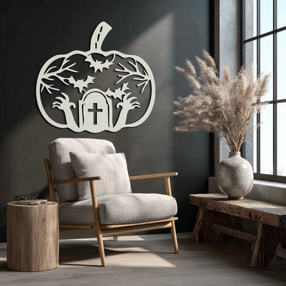 Halloween Cemetery Pumpkin Metal Wall Art – Spooky Black Steel Halloween Decor- KAF504 - Tampa Home & Garden Store